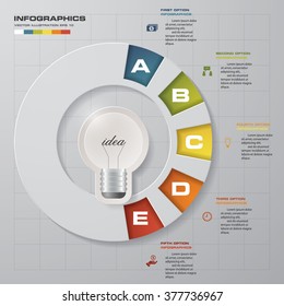Design Business Chart 5 Steps Diagram in Light Bulb Shape. Simple&Editable Vector.