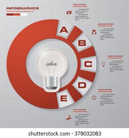 Design Business Chart 5 Steps Diagram in Light Bulb Shape. Simple&Editable Vector.