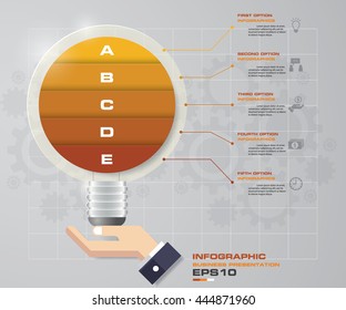 Design Business Chart  with 5 Steps Diagram in Light Bulb Shape and business man hand holding. EPS 10.
