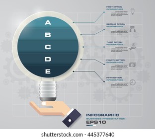 Design Business Chart  with 5 Steps Diagram in Light Bulb Shape and business man hand holding. EPS 10.