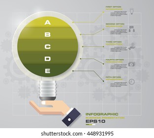Design Business Chart  with 5 Steps Diagram in Light Bulb Shape and business man hand holding. EPS 10.