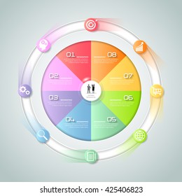 Design business circle infographic 8 options, Infographic template, Can be used for workflow layout, diagram, number options.