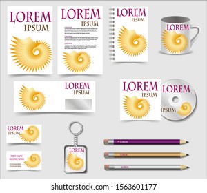 Design for business. Documents, disc, pencils, notepad, cup and other. 