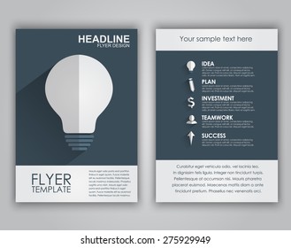 Design business flyers (brochures, covers) in a flat style with long shadows. Vector illustration.