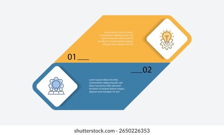 Design business infographic template 2 step journey with icons. Workflow layout, pie chart, diagram table, presentation template 