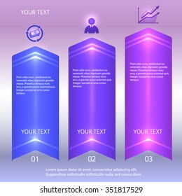 Design business presentation template. Glow light effect on purple background. Vector illustration for financial infographics, number banners, charts and graphs background, graphs and tables. EPS 10