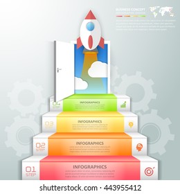 Design business staircase doorway concept, startup infographics. Vector illustration