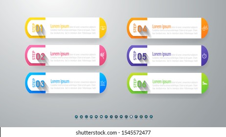 Design Business template 6 Step infographic chart element with place date for presentations.