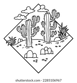 Design cactus  desert landscape logo outline art