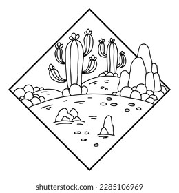 Design-Kaktus-Wüstenlandschaftslogo Skizze