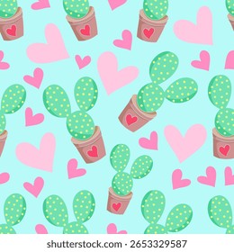 Projetar cactos e coração para decorar padrões, materiais, objetos, superfícies, têxteis, etc.