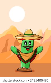 Design Cactus Mexican Shirt and Sombrero Cartoon Illustration
