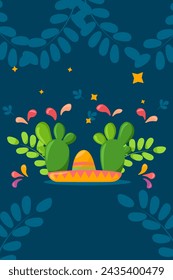 Design Cactus Sombrero Flat Illustration