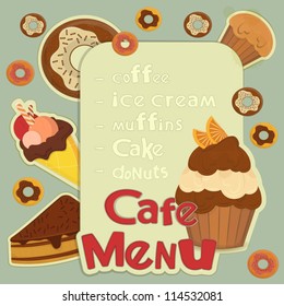 Design Cafe Menu - pastry on retro background with place for price - vector illustration
