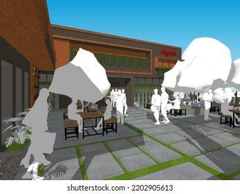 diseño para una cafetería o restaurante con asientos al aire libre