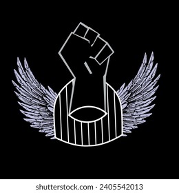 Design for a cage t-shirt with wings and a black cuff. Vector illustration for black history month