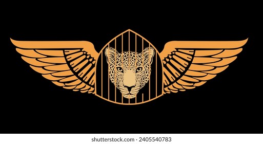 Design for cage t-shirt with wings and leopard head.