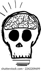 design of calavera whith Brain, idea concept, in  black outline 