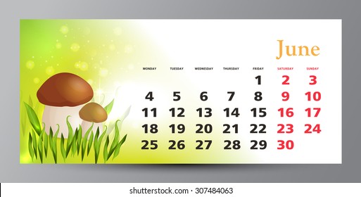 Design of calendar 2016. June.