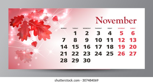 Design of calendar 2016. November.