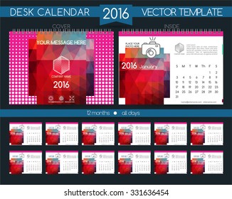 Design Calendar 2016. Vector Templates all months & all day.   Layout with place for text and graphics