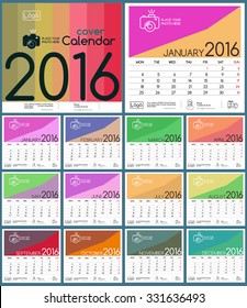Design Calendar 2016. Vector Templates all months & all day.   Layout with place for text and graphics