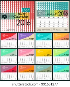 Design Calendar 2016. Vector Templates all months & all day. Layout with place for text and graphics