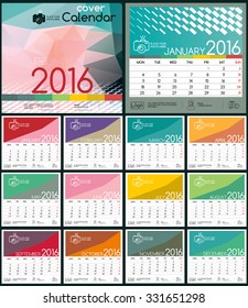 Design Calendar 2016. Vector Templates all months & all day. Layout with place for text and graphics