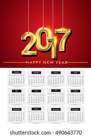 Design Calendar for 2017 on white background, text design gold colored.