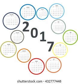 Design Calendar 2017 year months in circles Calendar 2017 vector Calendar for 2017 year colorful style Calendar 2017 vector 2017 calendar new year Calendar vector 2017 Original calendar new 2017 year