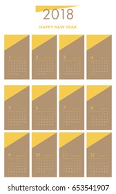 Design calendar for 2018 years. Week starts from Sunday.