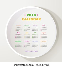Design calendar for 2018 years. Week starts from Sunday.