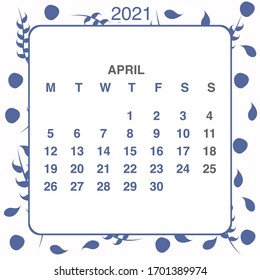 Design calendar 2021 year in trendy ornamental style. Stationery planner template. Vector illustration. Week starts on Monday. Set of 12 months. Made in blue and white colors