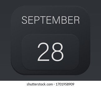 Design calendar 2021 year in trendy black style.Vector illustration symbol of a calendar.Stylish black gradient.Daily sign of the calendar for web site design,logo,app,UI/UX.Fall autumn September 