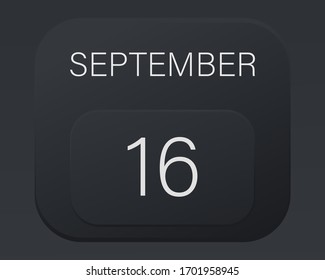 Design calendar 2021 year in trendy black style.Vector illustration symbol of a calendar.Stylish black gradient.Daily sign of the calendar for web site design,logo,app,UI/UX.Fall autumn September 