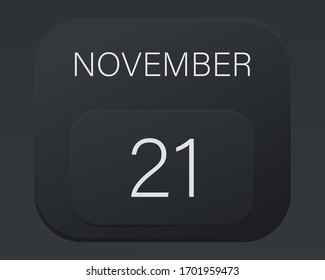 Design calendar 2021 year in trendy black style.Vector illustration symbol of a calendar.Stylish black gradient.Daily sign of the calendar for web site design,logo,app,UI/UX.Fall autumn November 