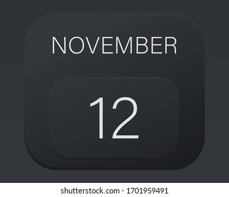 Design calendar 2021 year in trendy black style.Vector illustration symbol of a calendar.Stylish black gradient.Daily sign of the calendar for web site design,logo,app,UI/UX.Fall autumn November 