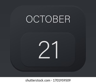 Design calendar 2021 year in trendy black style.Vector illustration symbol of a calendar.Stylish black gradient.Daily sign of the calendar for web site design,logo,app,UI/UX.Fall autumn October 