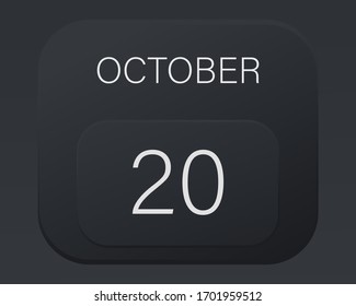Design calendar 2021 year in trendy black style.Vector illustration symbol of a calendar.Stylish black gradient.Daily sign of the calendar for web site design,logo,app,UI/UX.Fall autumn October 