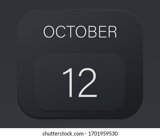 Design calendar 2021 year in trendy black style.Vector illustration symbol of a calendar.Stylish black gradient.Daily sign of the calendar for web site design,logo,app,UI/UX.Fall autumn October 