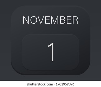 Design calendar 2021 year in trendy black style.Vector illustration symbol of a calendar.Stylish black gradient.Daily sign of the calendar for web site design,logo,app,UI/UX.Fall autumn November 