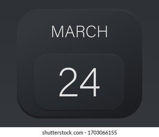 Design calendar 2021 year in trendy black style. Vector illustration symbol of a calendar.  Stylish black gradient. Daily sign of the calendar for web site design, logo, app, UI/UX. Spring March 