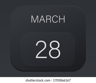 Design calendar 2021 year in trendy black style. Vector illustration symbol of a calendar.  Stylish black gradient. Daily sign of the calendar for web site design, logo, app, UI/UX. Spring March 