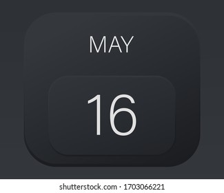 Design calendar 2021 year in trendy black style.Vector illustration symbol of a calendar. Stylish black gradient. Daily sign of the calendar for web site design, logo, app, UI/UX. Spring May 