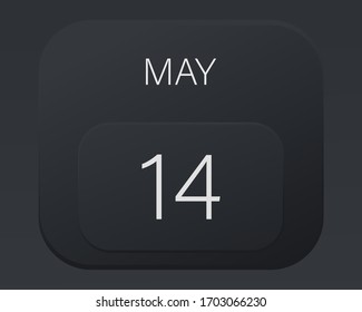 Design calendar 2021 year in trendy black style.Vector illustration symbol of a calendar. Stylish black gradient. Daily sign of the calendar for web site design, logo, app, UI/UX. Spring May 