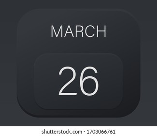 Design calendar 2021 year in trendy black style. Vector illustration symbol of a calendar.  Stylish black gradient. Daily sign of the calendar for web site design, logo, app, UI/UX. Spring March 