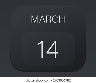 Design calendar 2021 year in trendy black style. Vector illustration symbol of a calendar.  Stylish black gradient. Daily sign of the calendar for web site design, logo, app, UI/UX. Spring March 