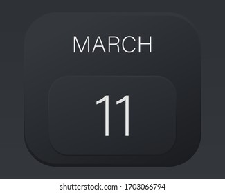 Design calendar 2021 year in trendy black style. Vector illustration symbol of a calendar.  Stylish black gradient. Daily sign of the calendar for web site design, logo, app, UI/UX. Spring March 