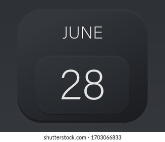 Design calendar 2021 year in trendy black style.Vector illustration symbol of a calendar. Stylish black gradient. Daily sign of the calendar for web site design, logo, app, UI/UX. Summer June 