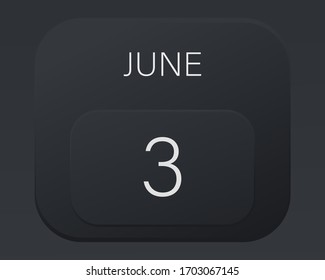 Design calendar 2021 year in trendy black style.Vector illustration symbol of a calendar. Stylish black gradient. Daily sign of the calendar for web site design, logo, app, UI/UX. Summer June 